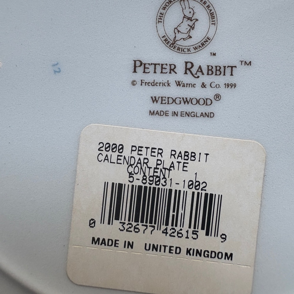 🩵Vintage Wedgwood Peter Rabbit Calendar Collector Plate NIB 2000 Made in England - Picture 10 of 12